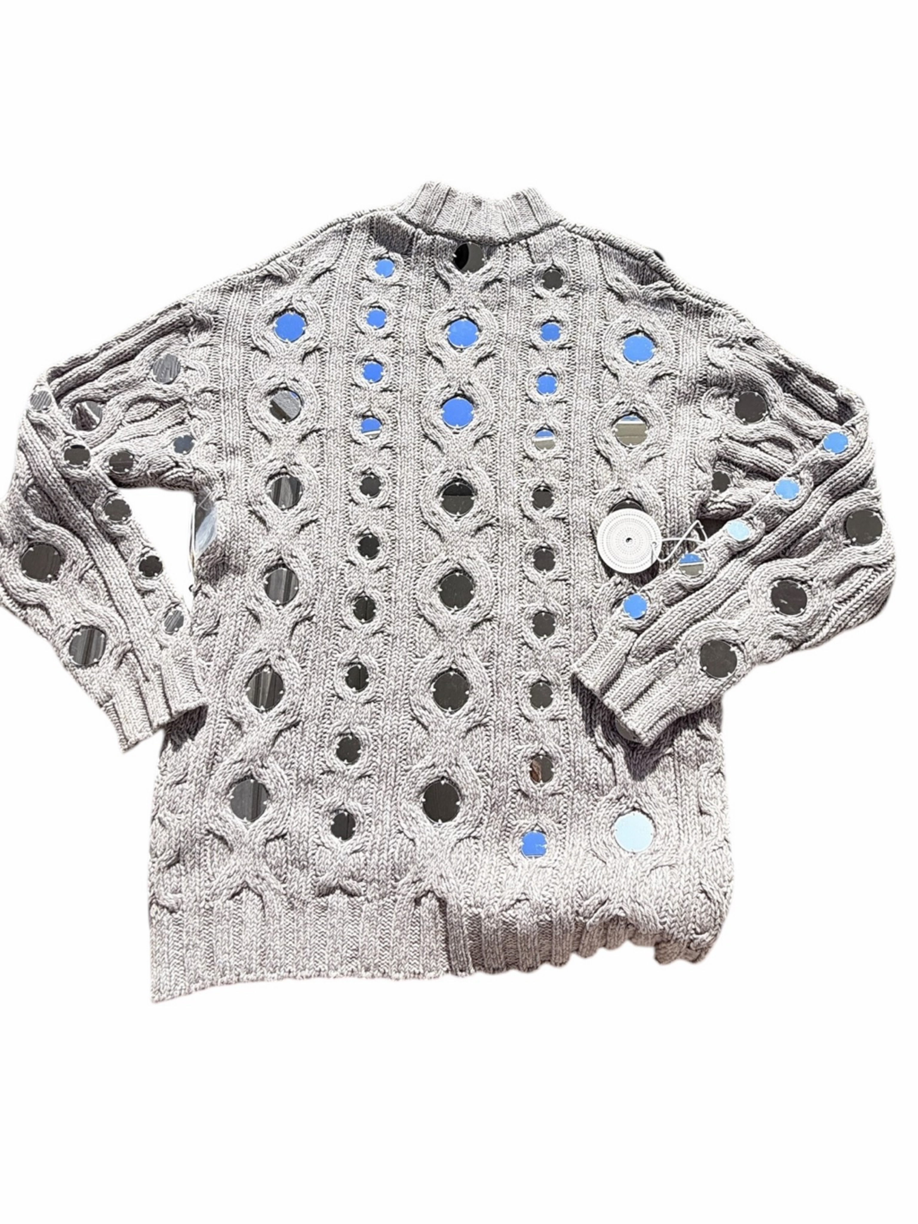 Staud Beehive Mirrored Cable Knit Sweater Heather Grey Nwt Large Festival